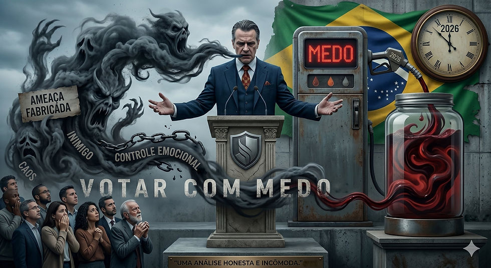 Imagem de um político espalhando medo como instrumento de convencimento e plataforma eleitoral.