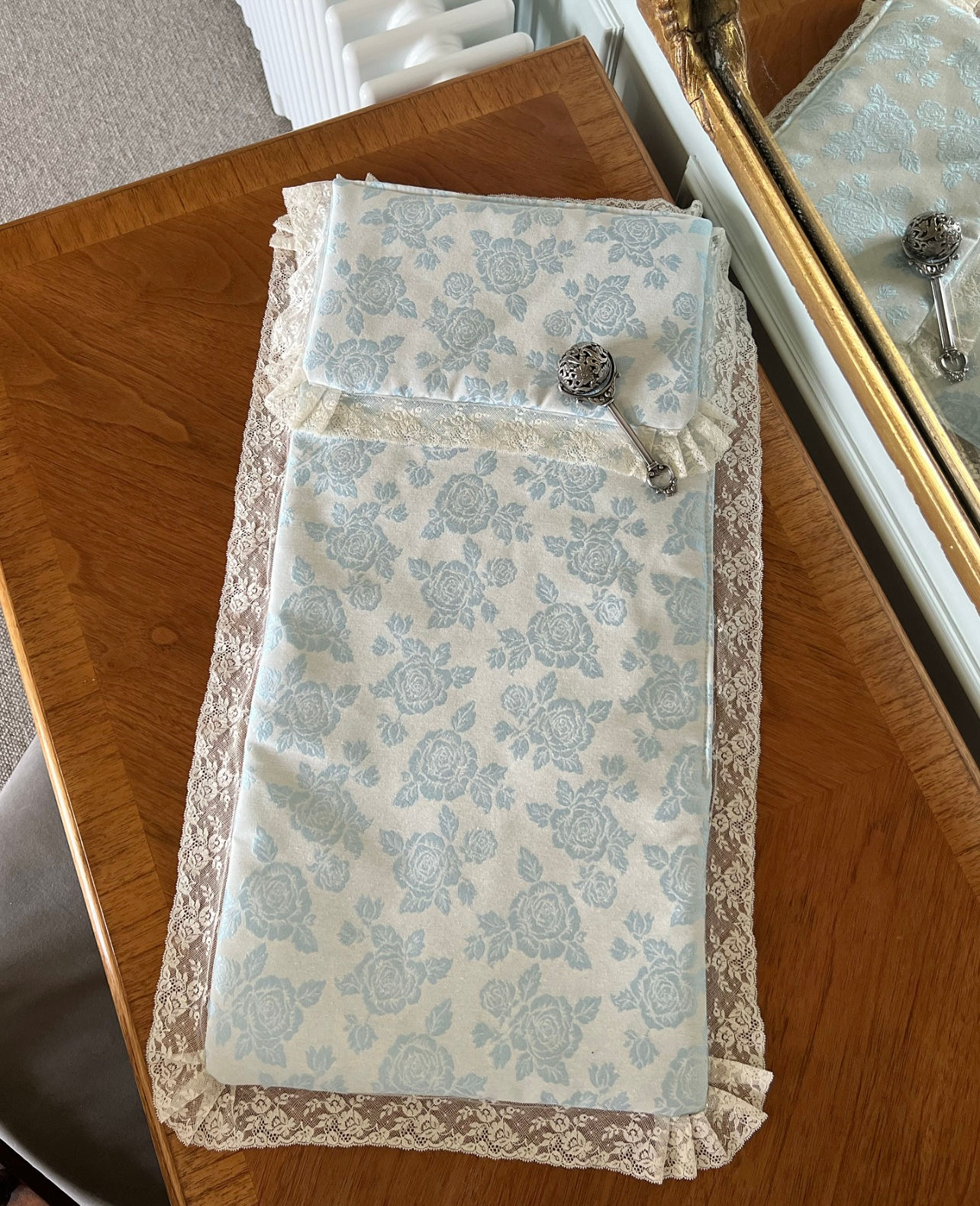 Grazzano Visconti pram liner and pillow ~ in cream and blue 