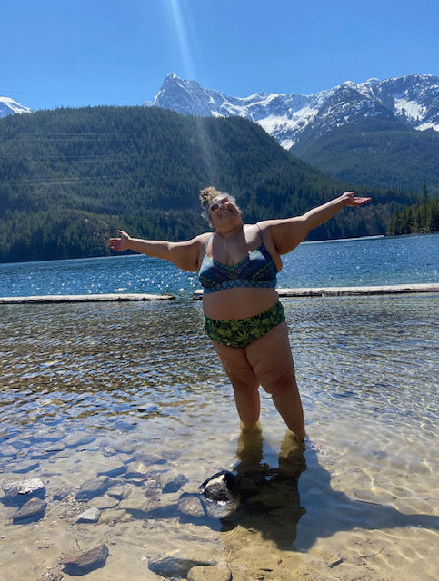 Shelagh stands in Diablo Lake