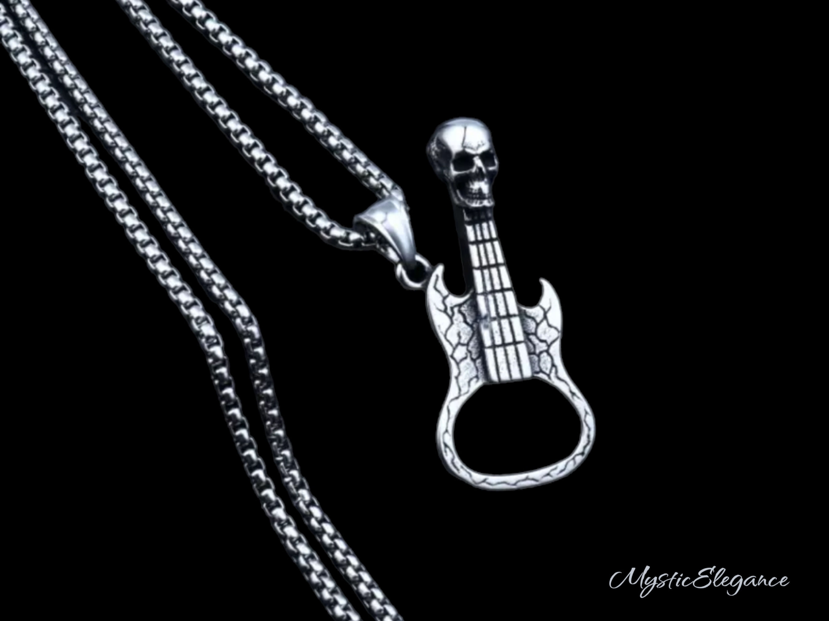‘Jovi’ Stainless Steel Guitar Necklace & Bottle Opener 