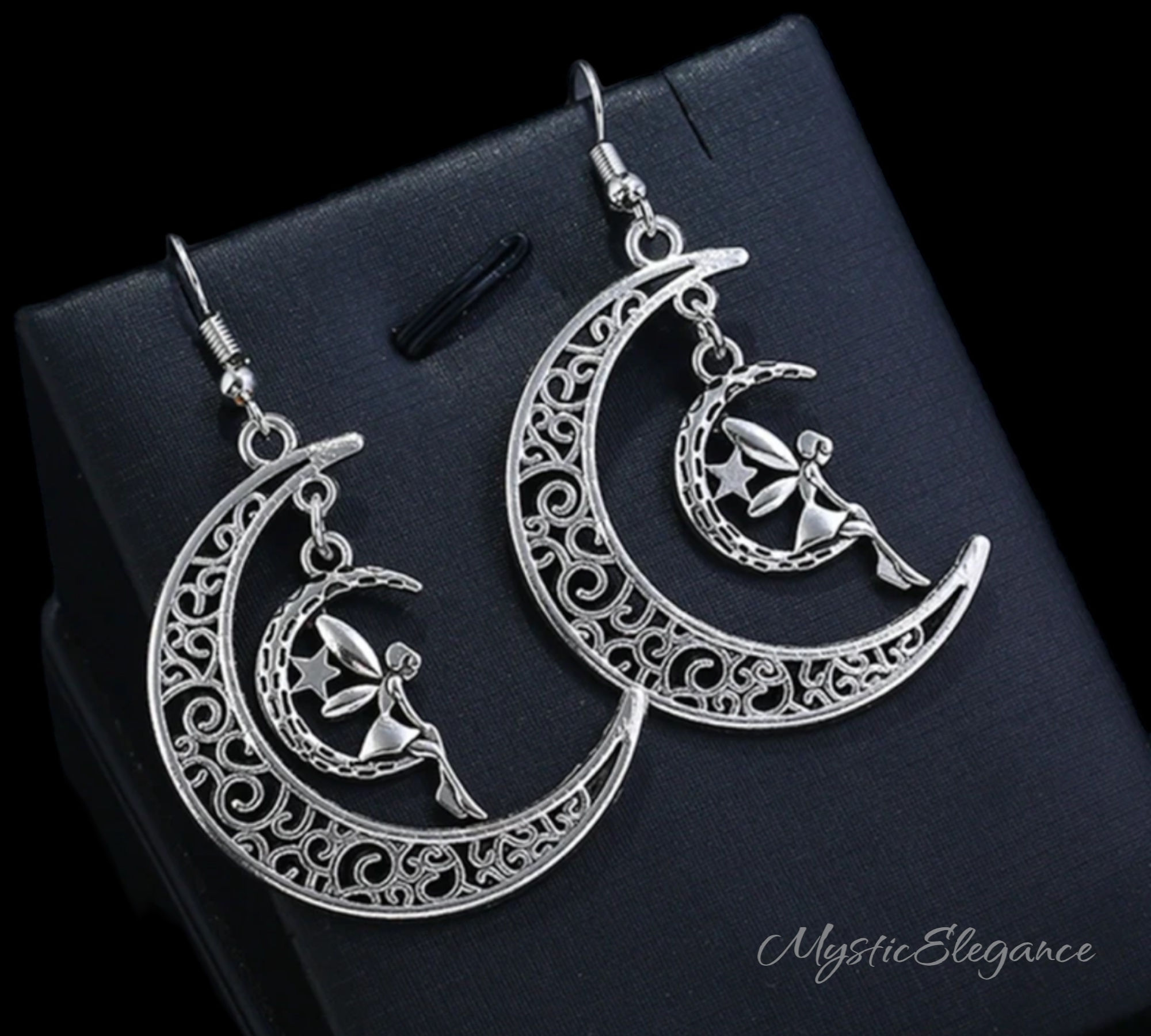 ‘Belle’ Silver Fairy & Moon Earrings