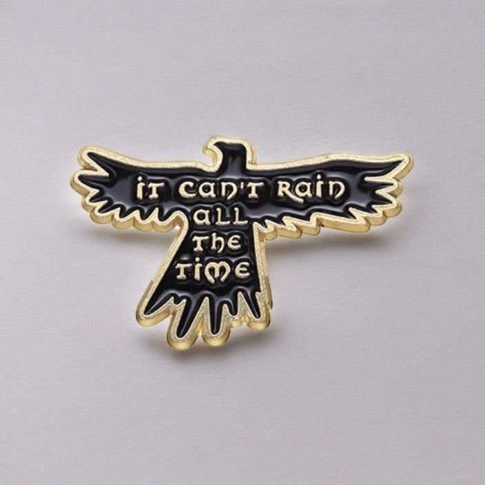 Thumbnail: ‘Rayne’ Gold Tone Black Enamel Crow Pin It Can’t Rain All The Time