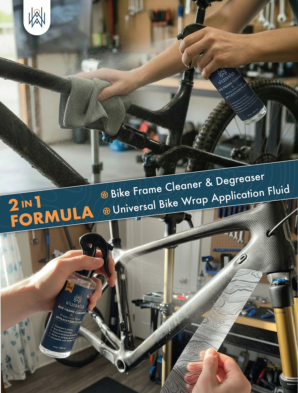 2 in 1 formula for bike cleaner with microfiber towel and installation spray for vinyl protection wraps on mountain bikes
