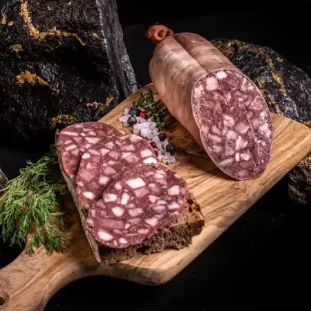 Blutwurst – mit Zwiebeln und Speck Gewicht: 500 g