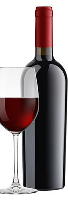 Botella de vino tinto, copa de vino, aislada sobre fondo blanco, trazado de recorte, profundidad de campo completa