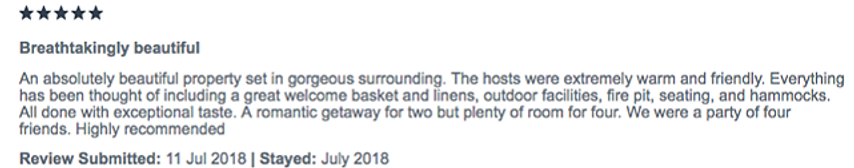 feedback for cuttermoon lodge self-catering accommodation