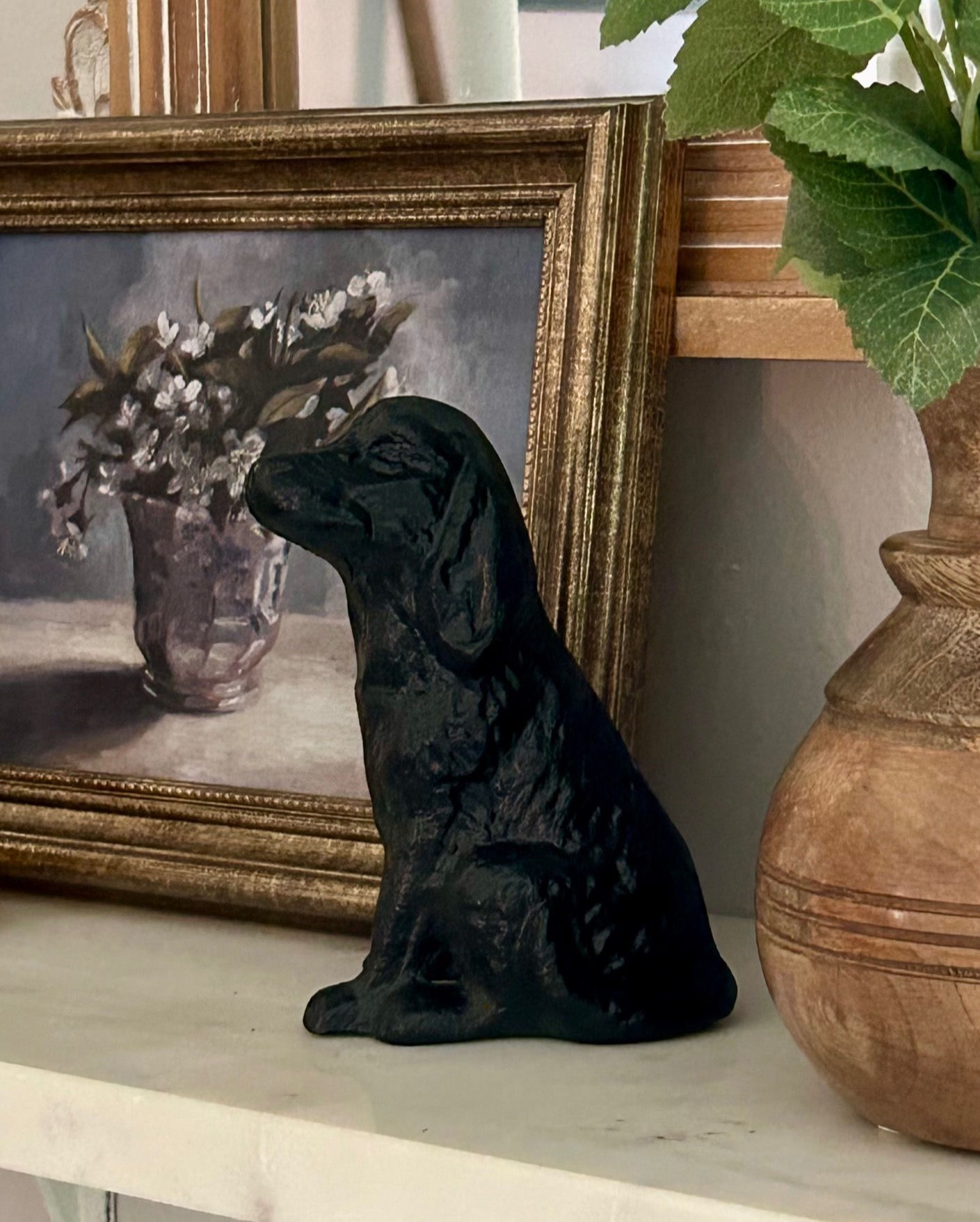 Black Cast Iron Sitting Decorative Dog Accent