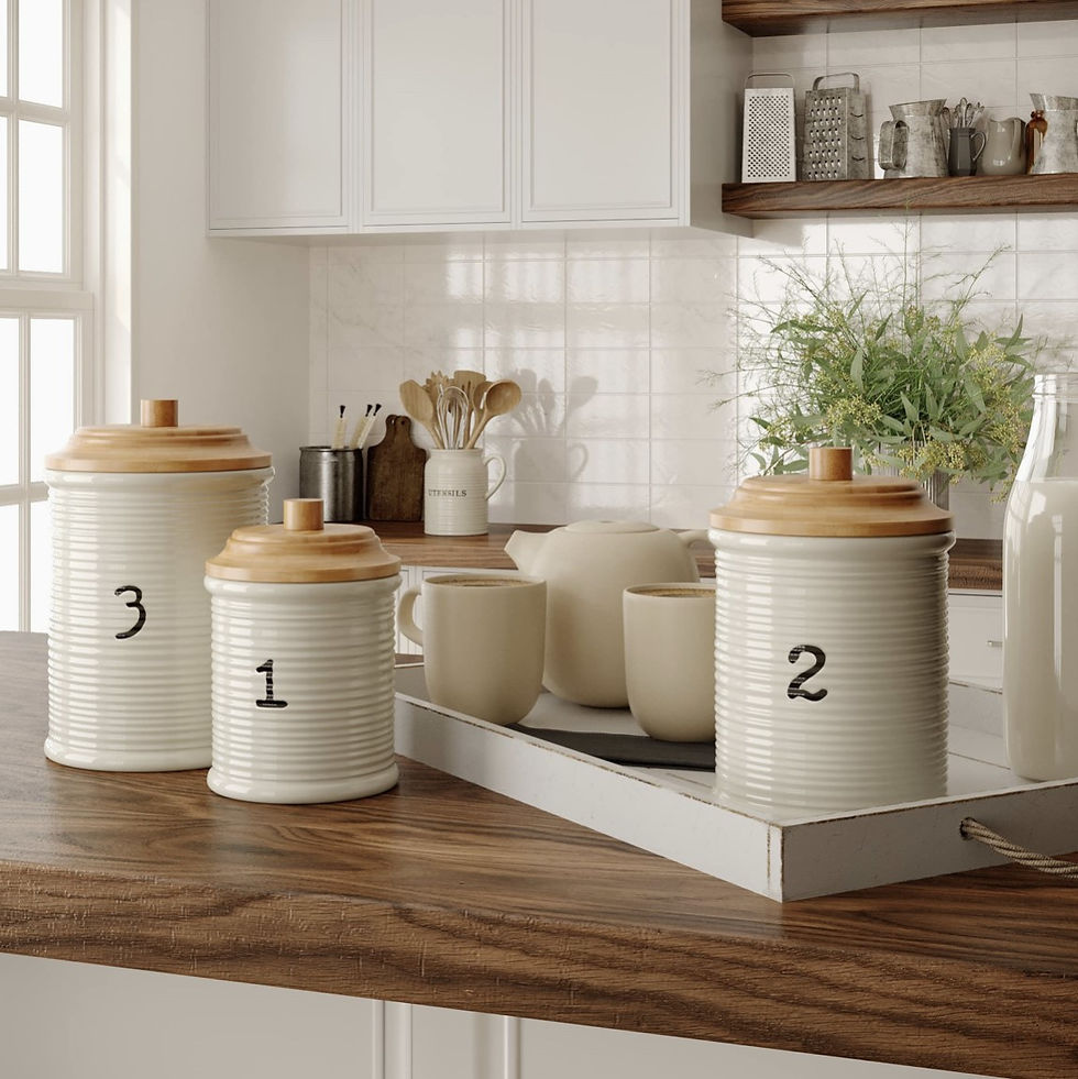 Decorative Ceramic Canisters with Wood Lids