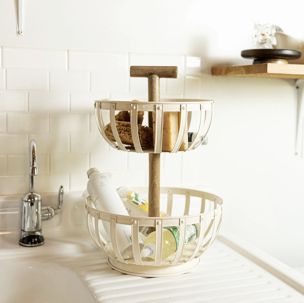 Off White Metal Two-Tiered Kitchen Basket