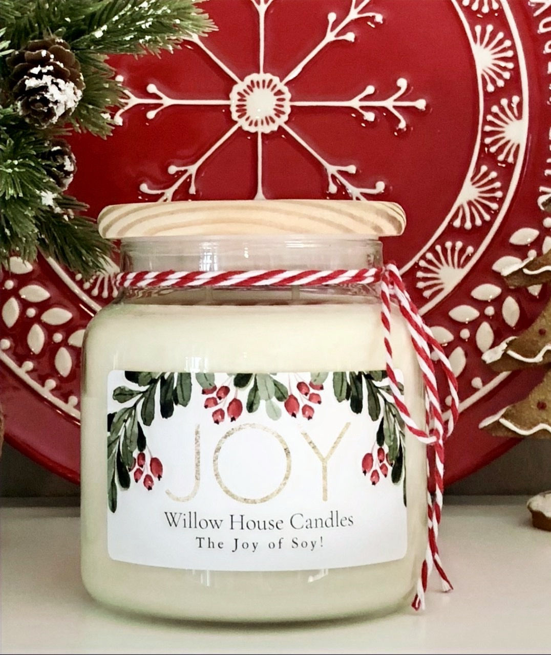 18 oz. "Christmas Joy" Apothecary Jar w/ Wood Lid