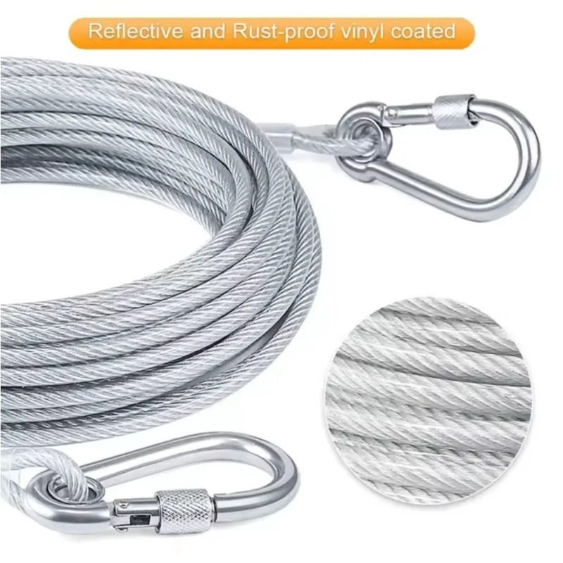Double-Headed Dog Tie out Cable Leash Anti-Rust Steel Wire with Metal Buckle Dur