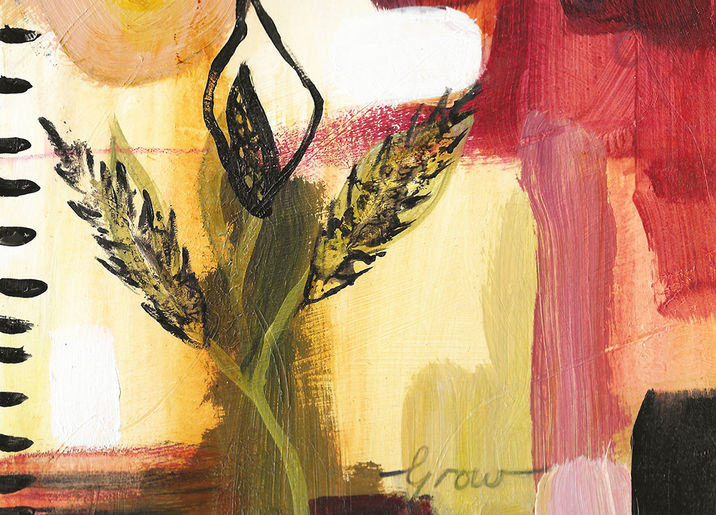 Abstract plant painting with the word Grow
