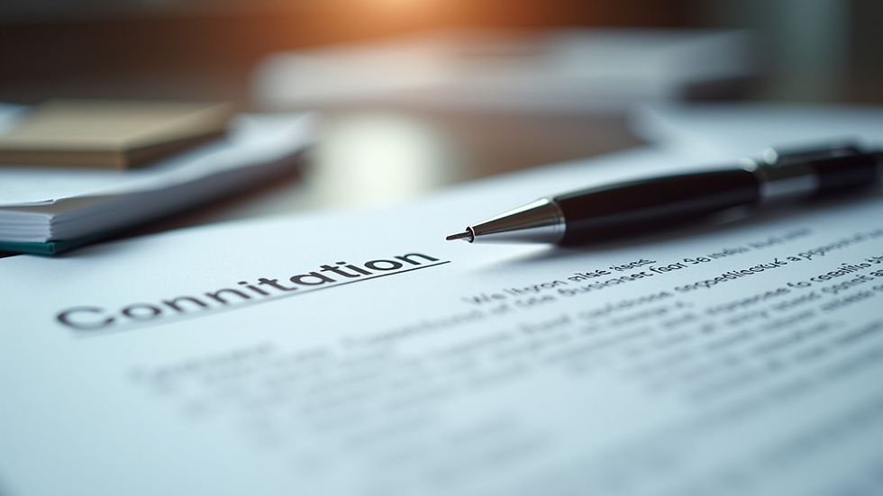 Close-up view of a legal document and pen on a desk