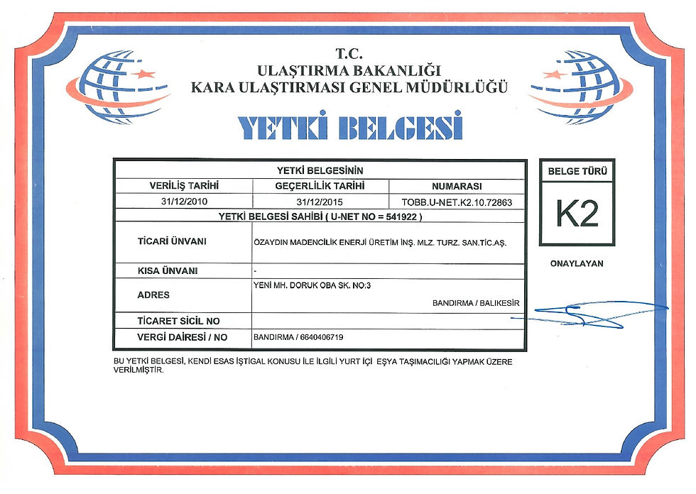 K2 Yetki Belgesi