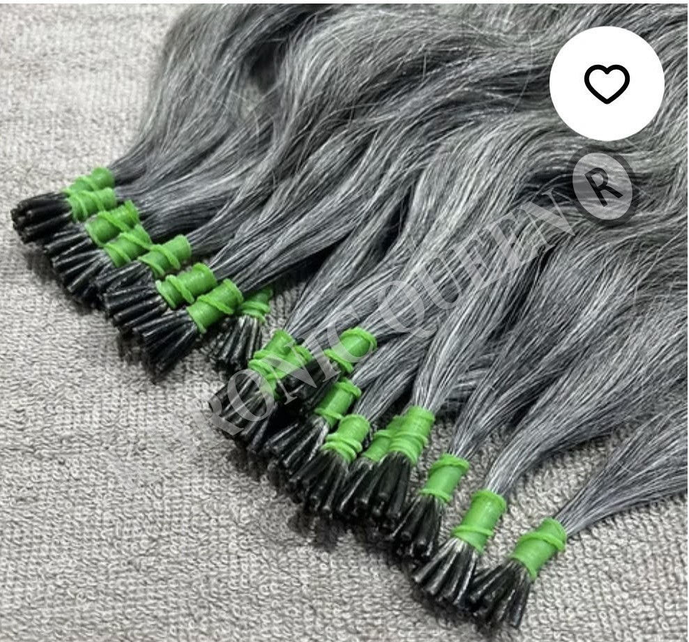 KHRONIC QUEEN ®️ GREY WAVY I‑TIP HAIR EXTENSIONS - RAW INDIAN HAIR