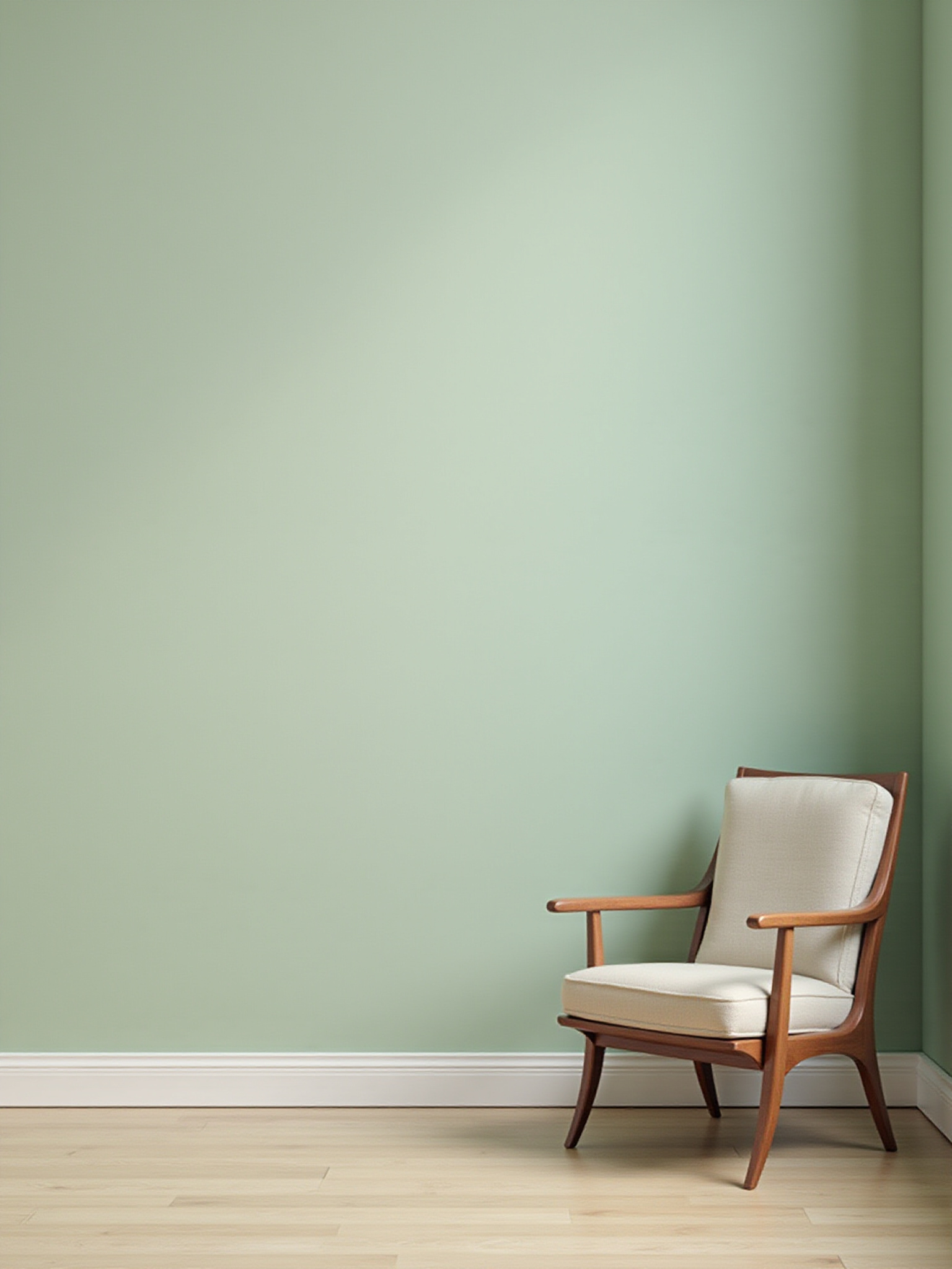 Pale green wall wooden chair with white cushion 