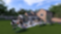 3D render of a brick home with an outdoor patio design.