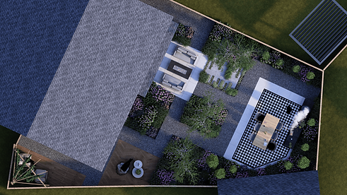 Aerial view of a modern garden design layout