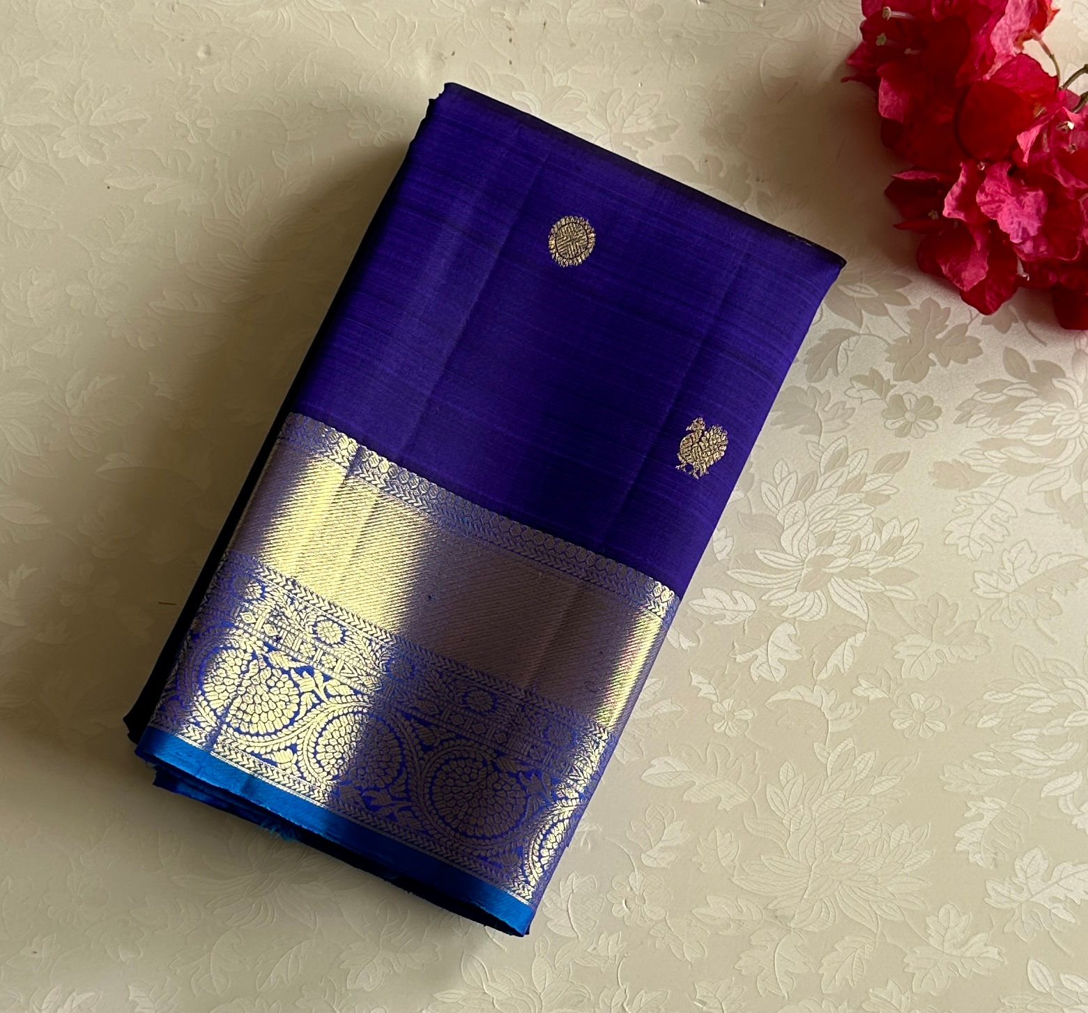 Regal Indigo bluish purple with turquoise handwoven pure Kanjeevaram pure zari