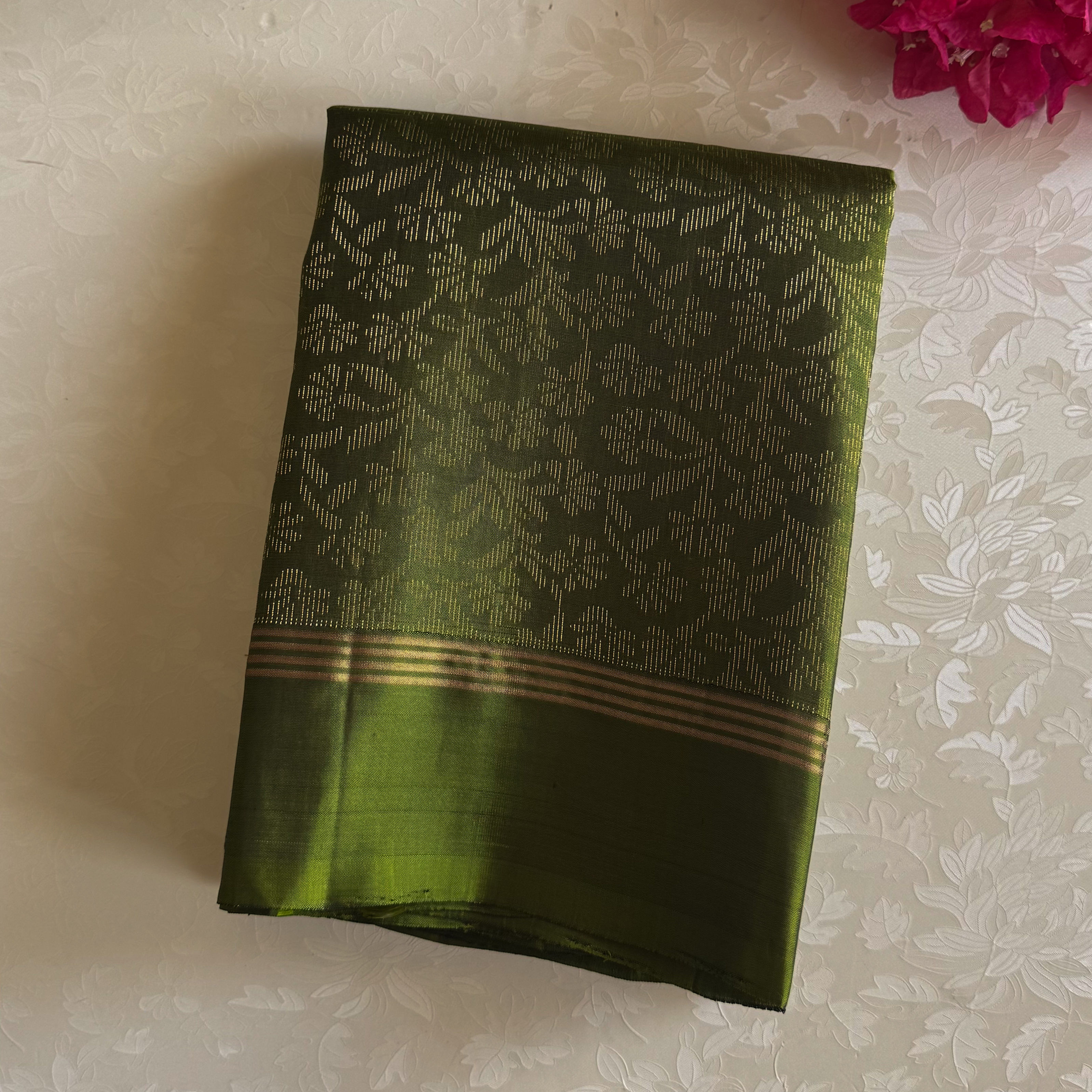 Apple green floral zari woven lightweight handwoven pure silk
