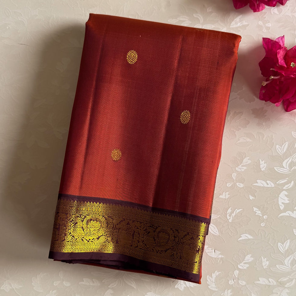 Orange spice with sangria plum 2g gold zari Kanjeevaram designer pure silk