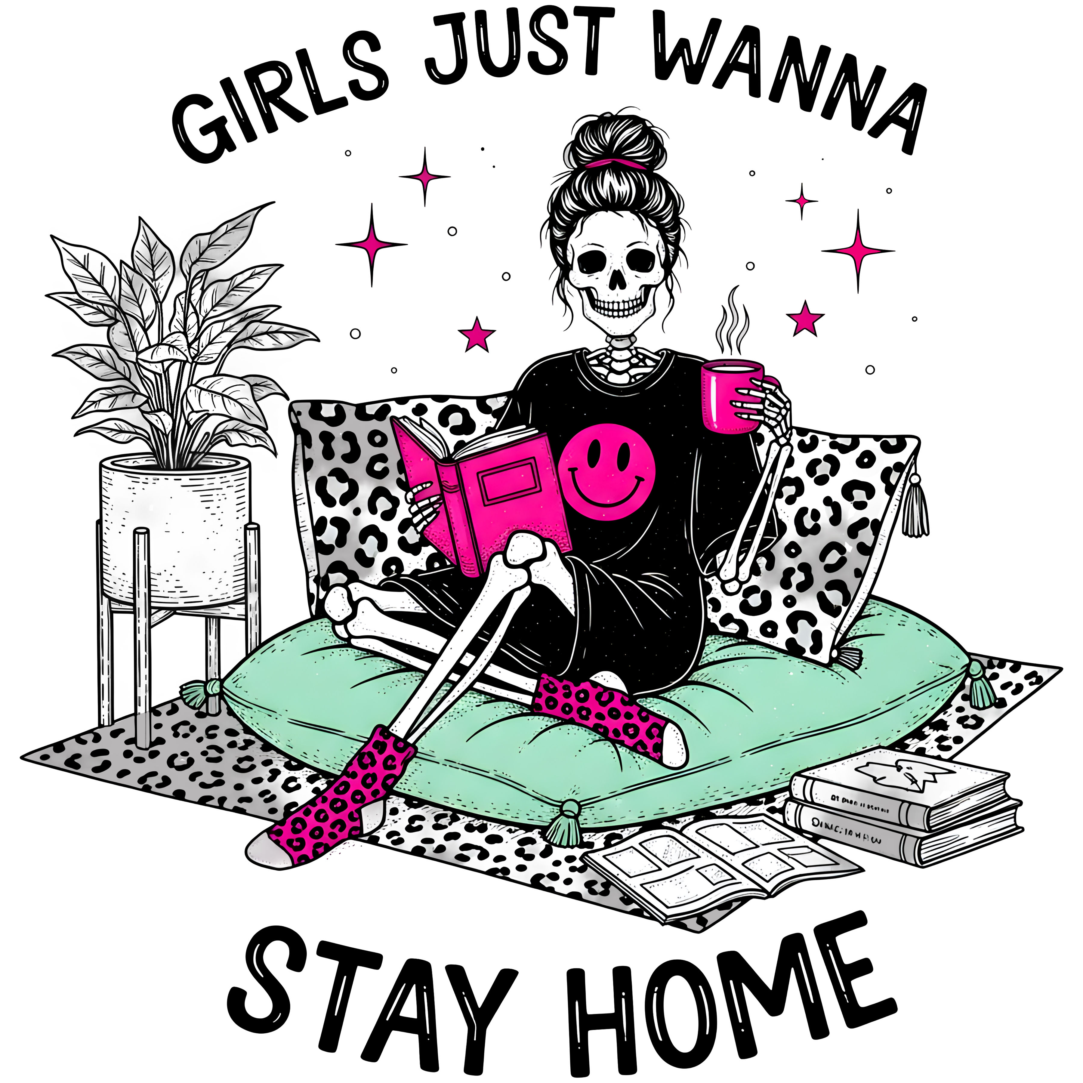 Girls want to stay home tea towel