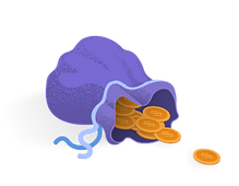 Coins falling from a small bag