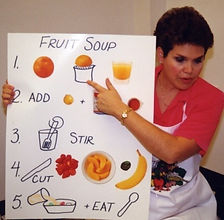 Barb Mayfield teaching about Fruit Soup