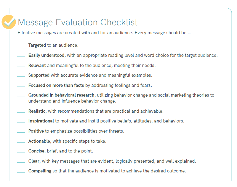 Message evaluation checklist.