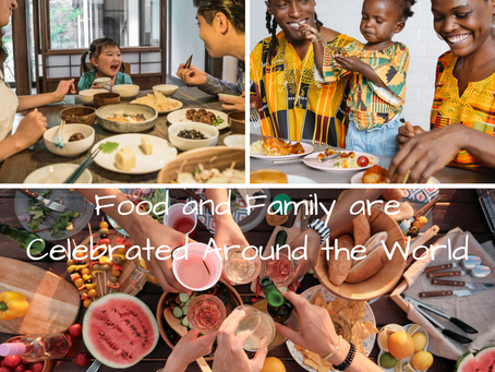 How do cultures around the world celebrate food and family at meals?