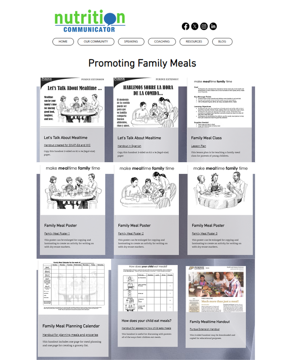 Resources on the Promoting Family Meals web page