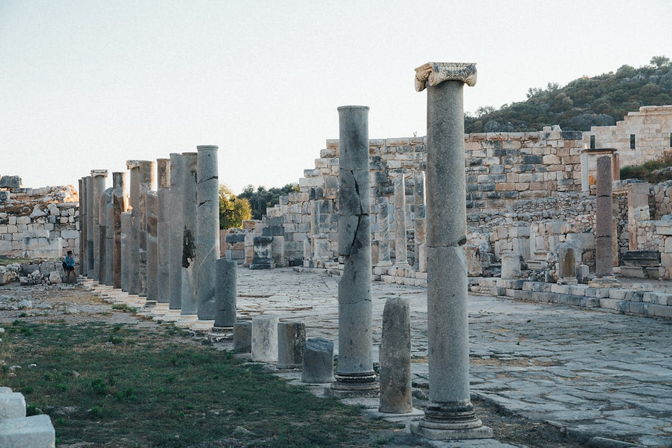 Patara Antik Kenti'ndeki sütunlu cadde ve taş yapılar