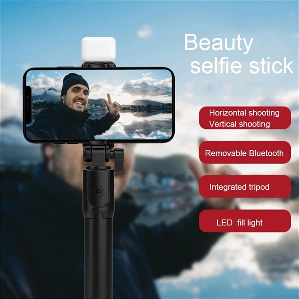 Thumbnail: Portable Bluetooth Selfie Stick Tripod Holder with Remote Shutter Fill Light Ext
