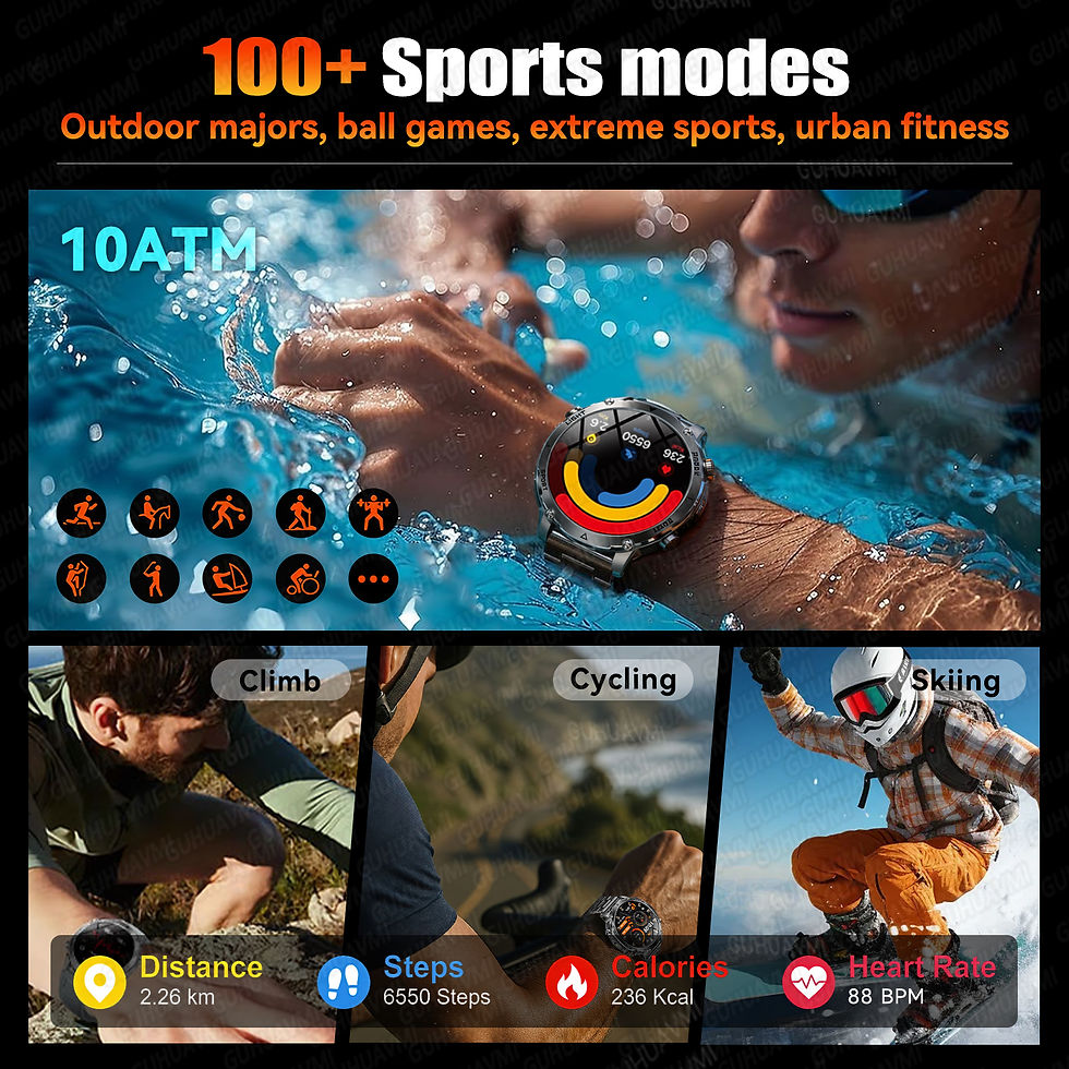 Miniatura: 2026 New Military 1400mAh Battery Smart Watch Men Outdoor Flashlight 10ATM Water