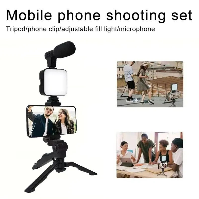 Miniatura: Smartphone Vlogging Kit With Tripod Phone Holder Mini Microphone LED Fill Light 