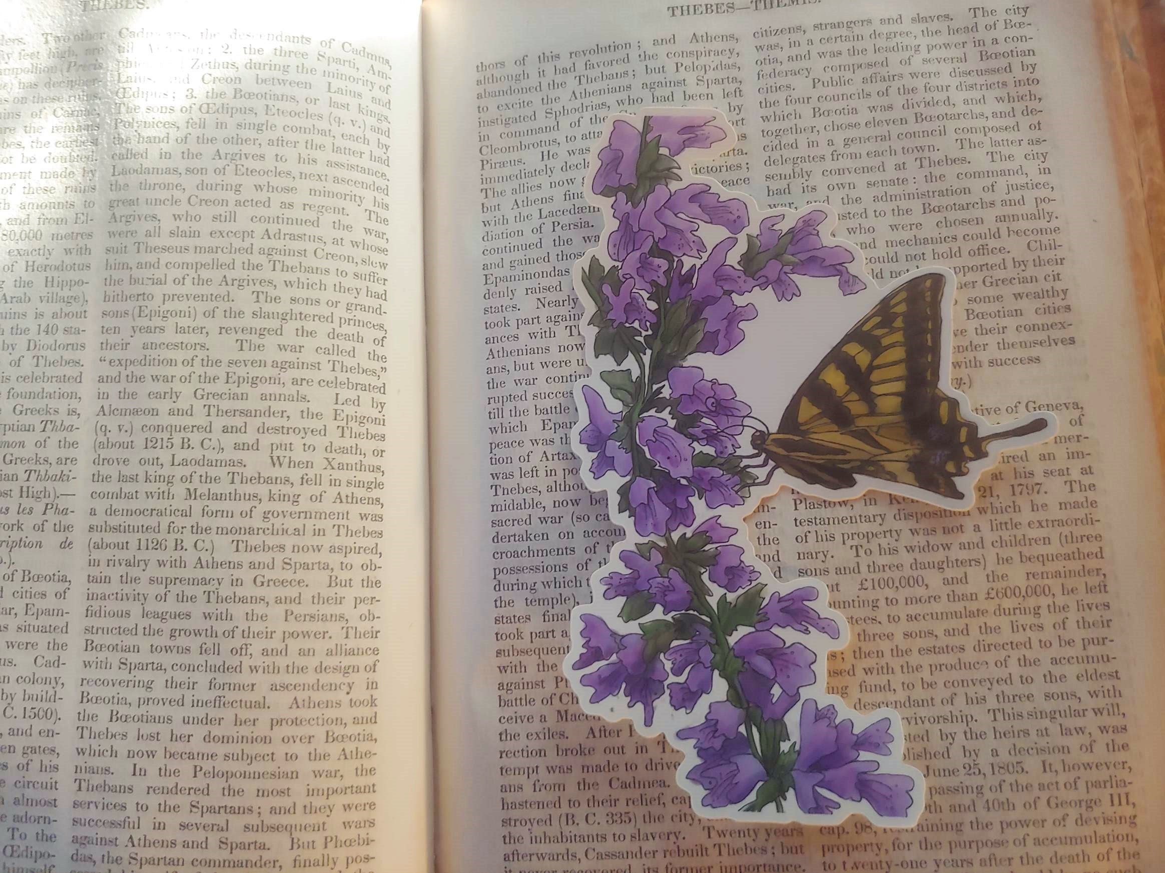 Swallowtail and Sage Vinyl Sticker || Cottagecore, Flower Garden, Native