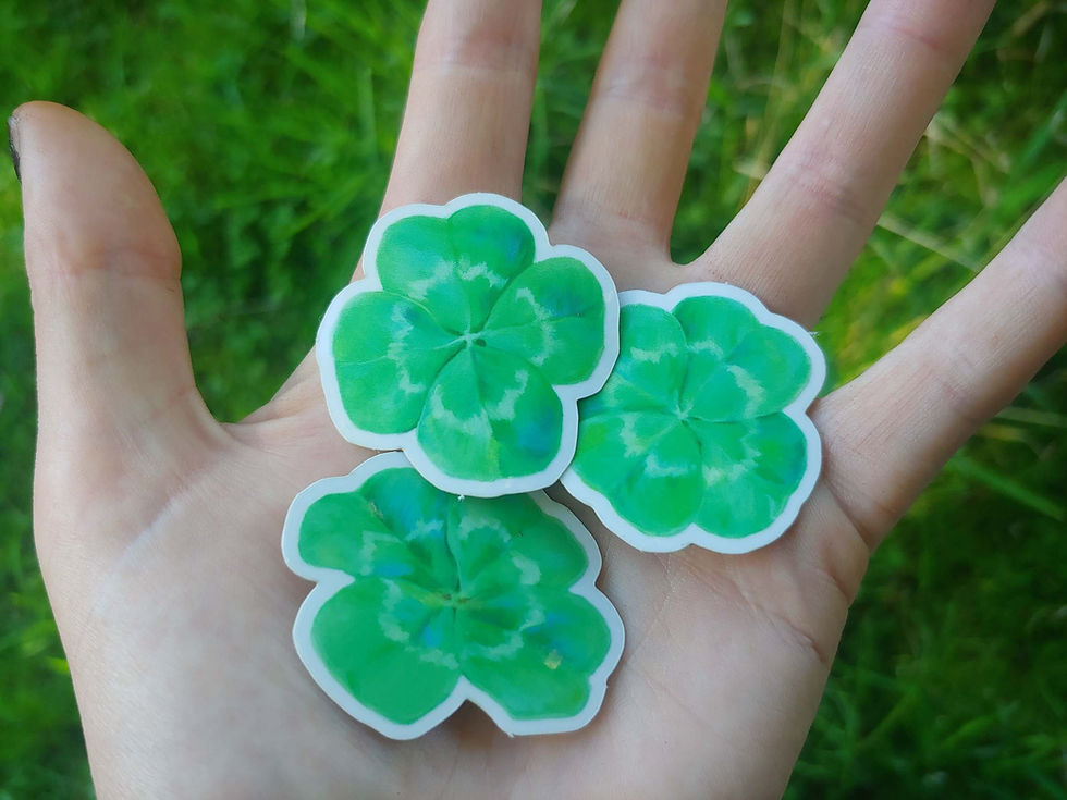 Thumbnail: Lucky Forager Sticker Pack; 5 Stickers, One Amanita, One Morel, Three Shamrocks!