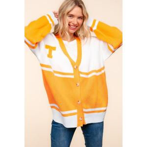 Haptics V Neck Button Down Letter Patch Cardigan