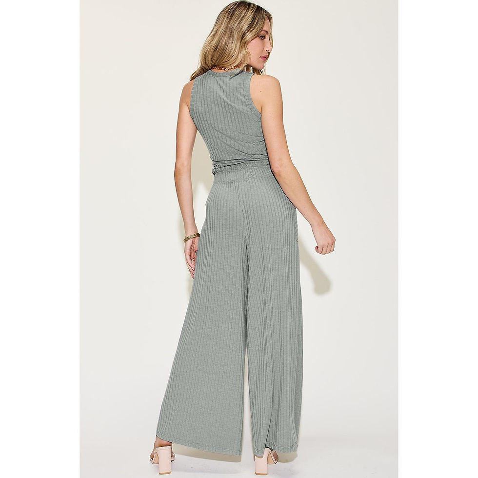 Thumbnail: Basic Bae Full Size Ribbed Tank and Wide Leg Pants Set