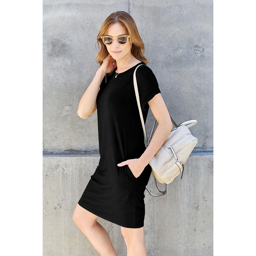 Thumbnail: Basic Bae Bamboo Full Size Round Neck Short Sleeve Dress with Pockets