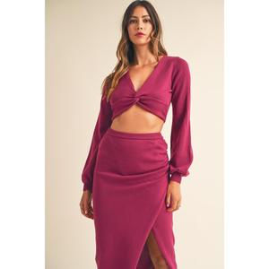 MABLE Front Twisted Knit Top and Midi Skirt Set