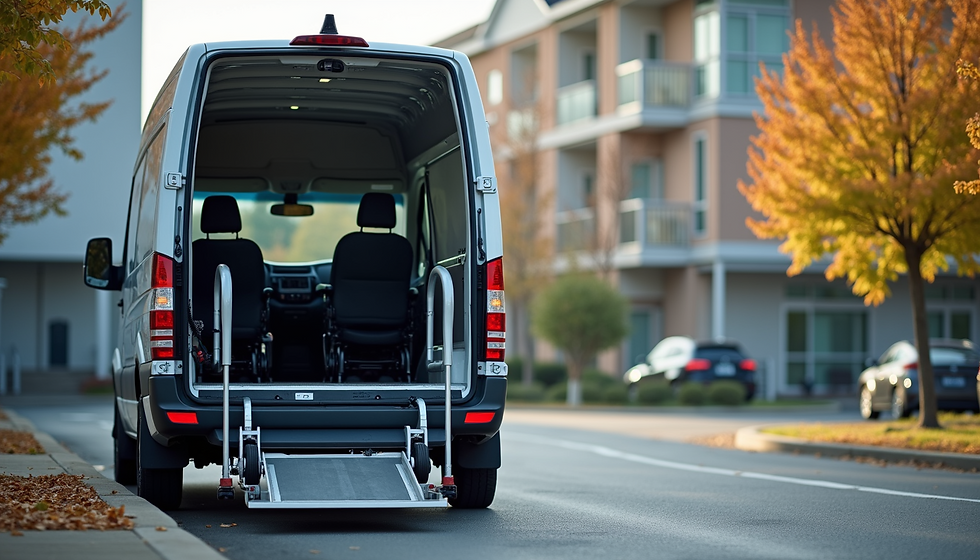 Close-up view of a medical transport vehicle’s wheelchair lift in operation