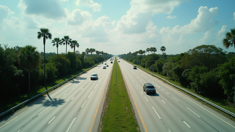 High angle view of a Palm Beach County highway with multiple lanes and vehicles