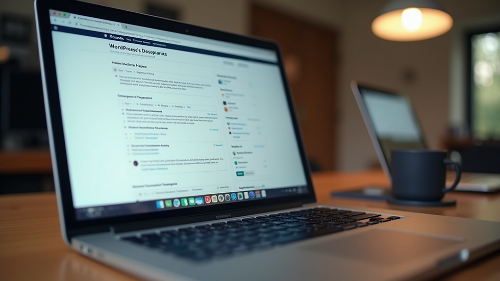 Eye-level view of a laptop screen showing WordPress dashboard
