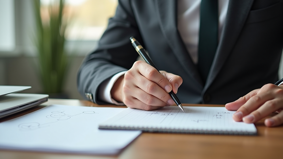 Close-up view of an entrepreneur brainstorming ideas on a notepad