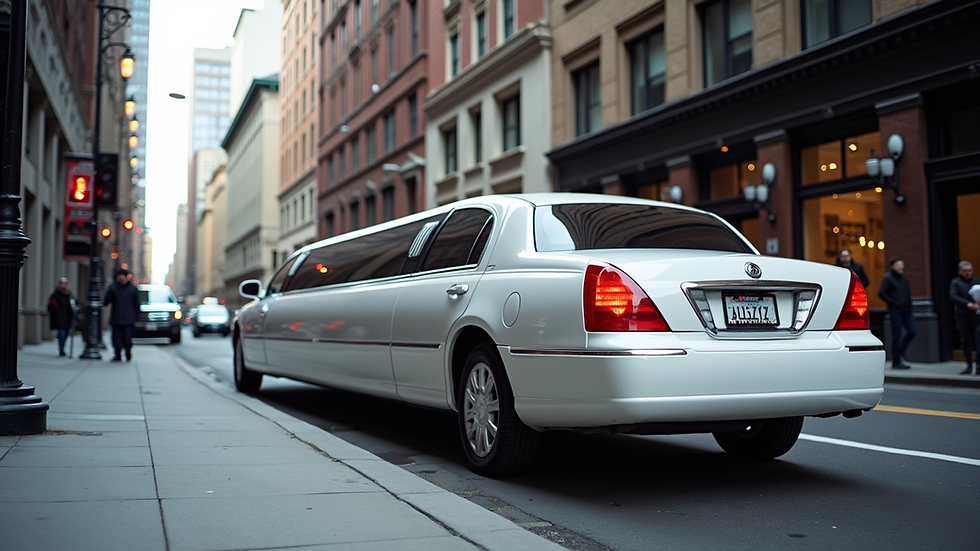 High angle view of a white stretch limousine parked on a city street