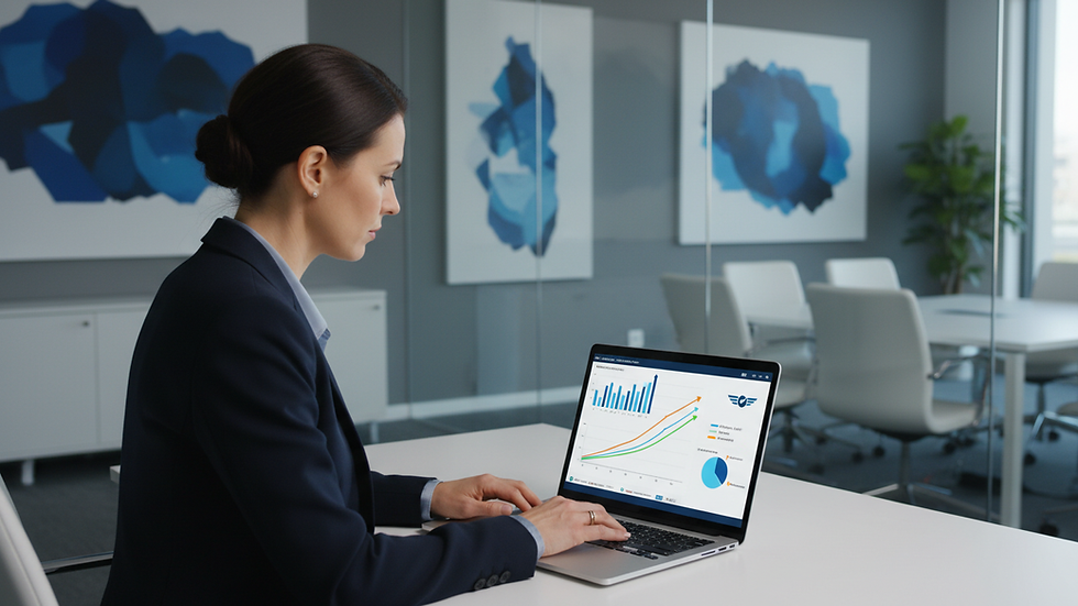 Eye-level view of a consultant analyzing HR data on a laptop