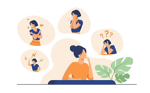 illustratie van een vrouw met verschillende emoties.