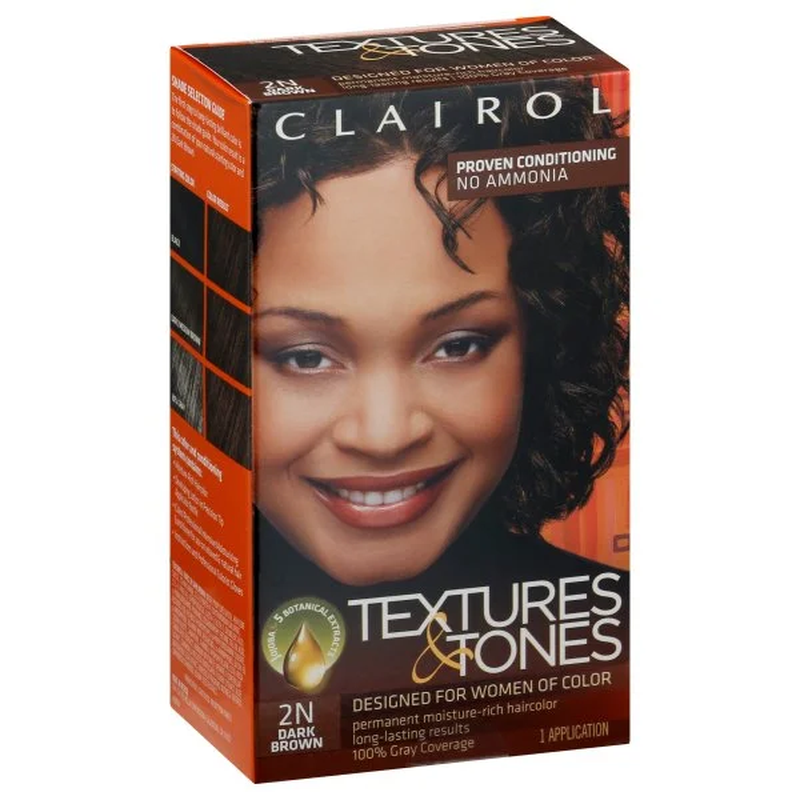 Textures & Tones Hair Dye Ammonia-Free Permanent Hair Color Creme, 2N Dark Brown
