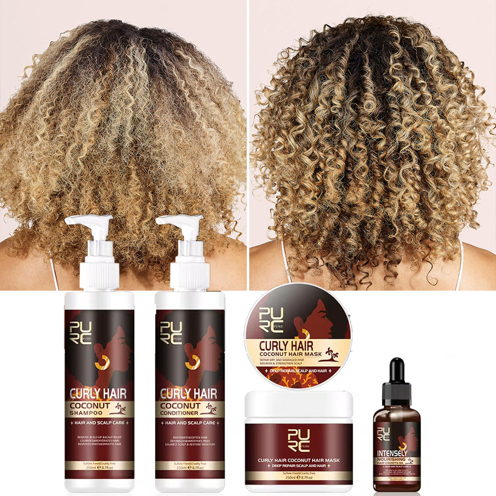 PURC Coconut Oil Curly Hair Care Set Smoothing Shampoo Conditioner Shiny Hair Ma